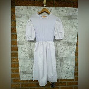 Madness the brand white midi dress puff sleeves heart patch XS